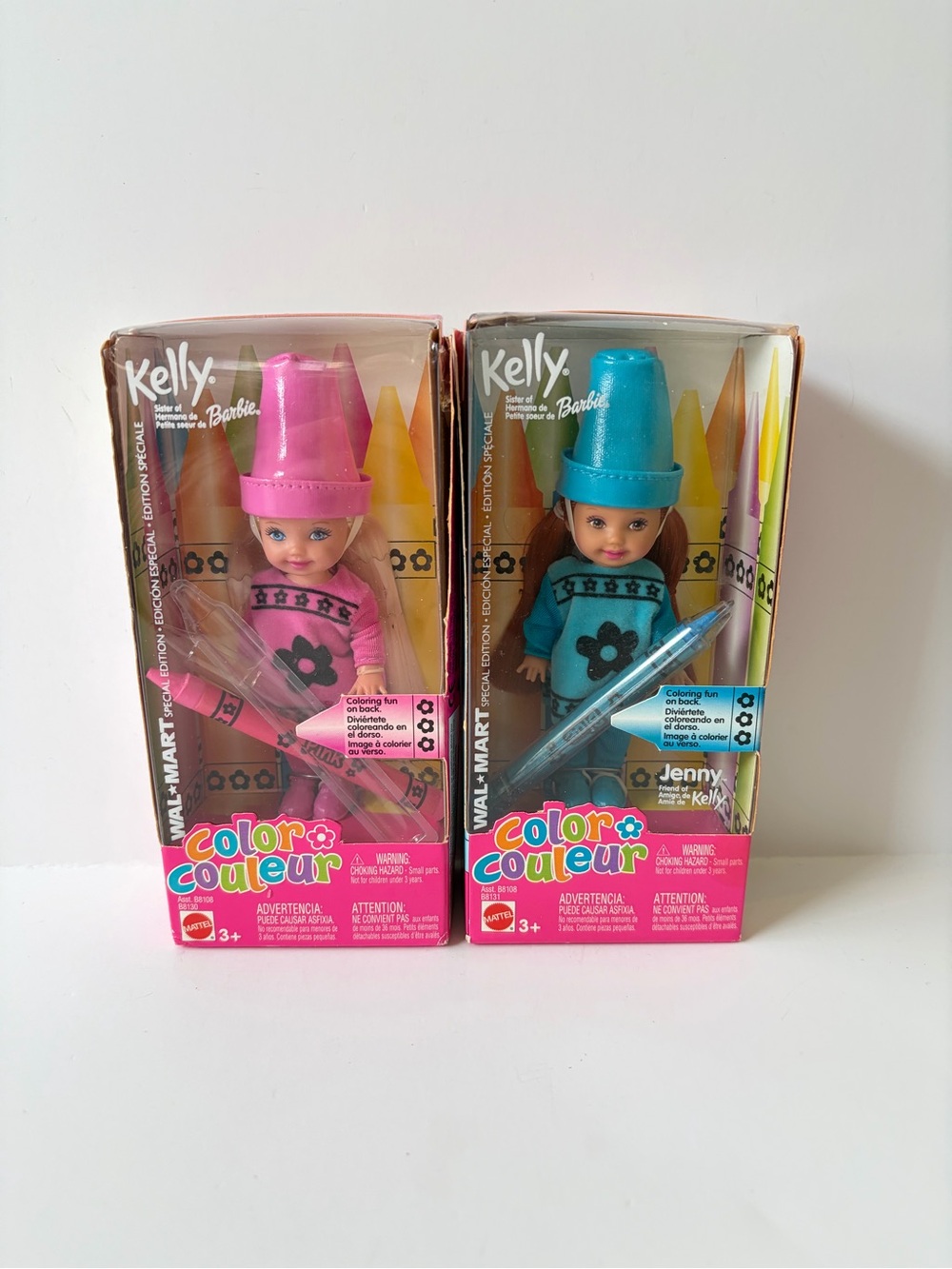 NIB Barbie Kelly Doll - Pink Crayon Kelly & Blue Crayon Jenny